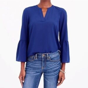 J. Crew Factory Deep Blue Blouse with Flared Sleeves, Size S
